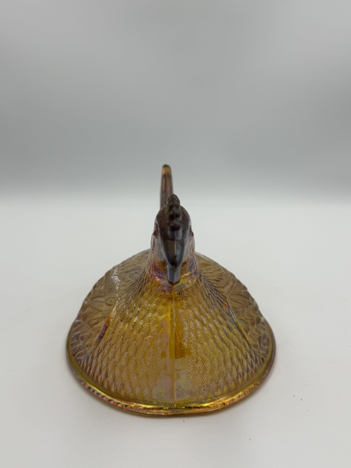 Vintage Indiana Hen On Nest Golden Amber Iridescent Carnival Glass *TOP ONLY*