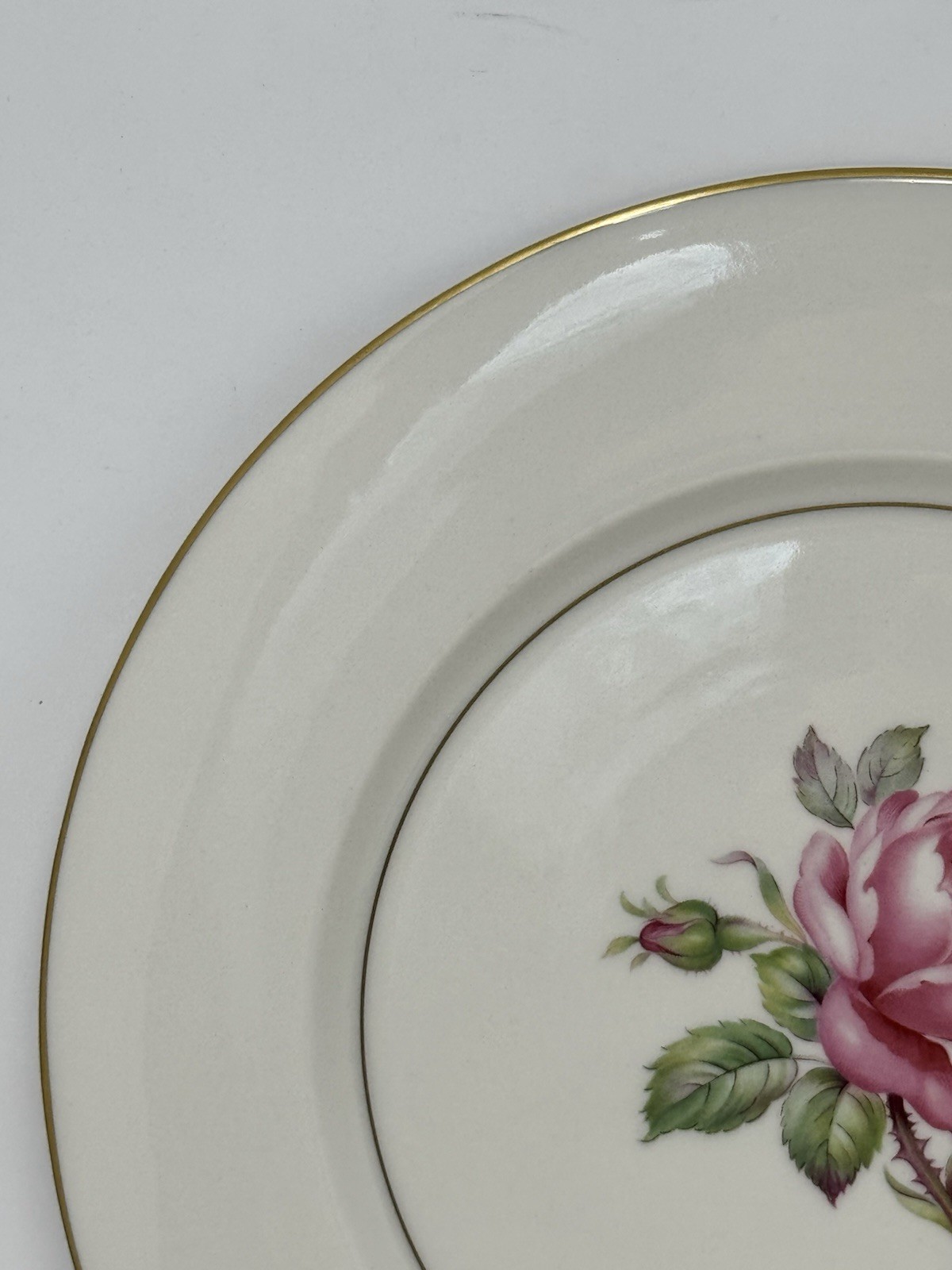 2 Ancestral USA China Manor Rose Dinner Plates rose floral gold trim GUC elegant