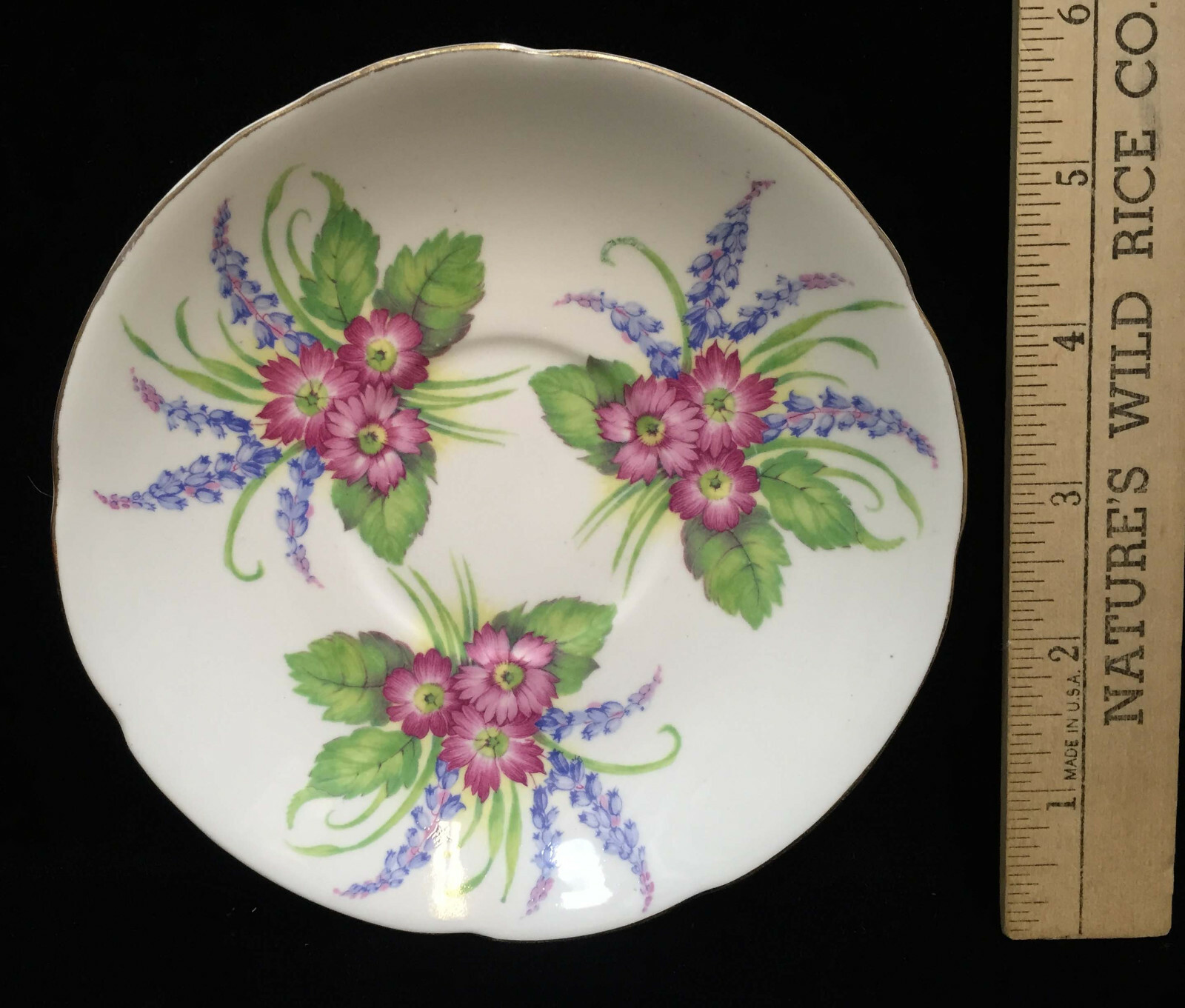 Saucer Fine Bone China Porcelain Blue & Pink Flowers Floral England 5.75″