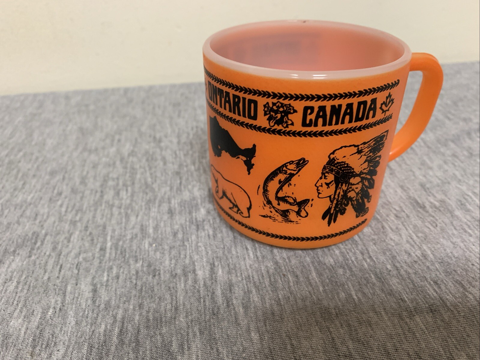 Vintage Federal Glass Milk Glass Ontario Canada Orange Coffee Mug