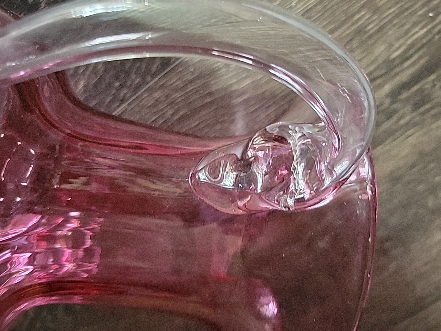 Signed Wheaton Village Studio Art Glass Cranberry Pink Pitcher NJ 9in 2000