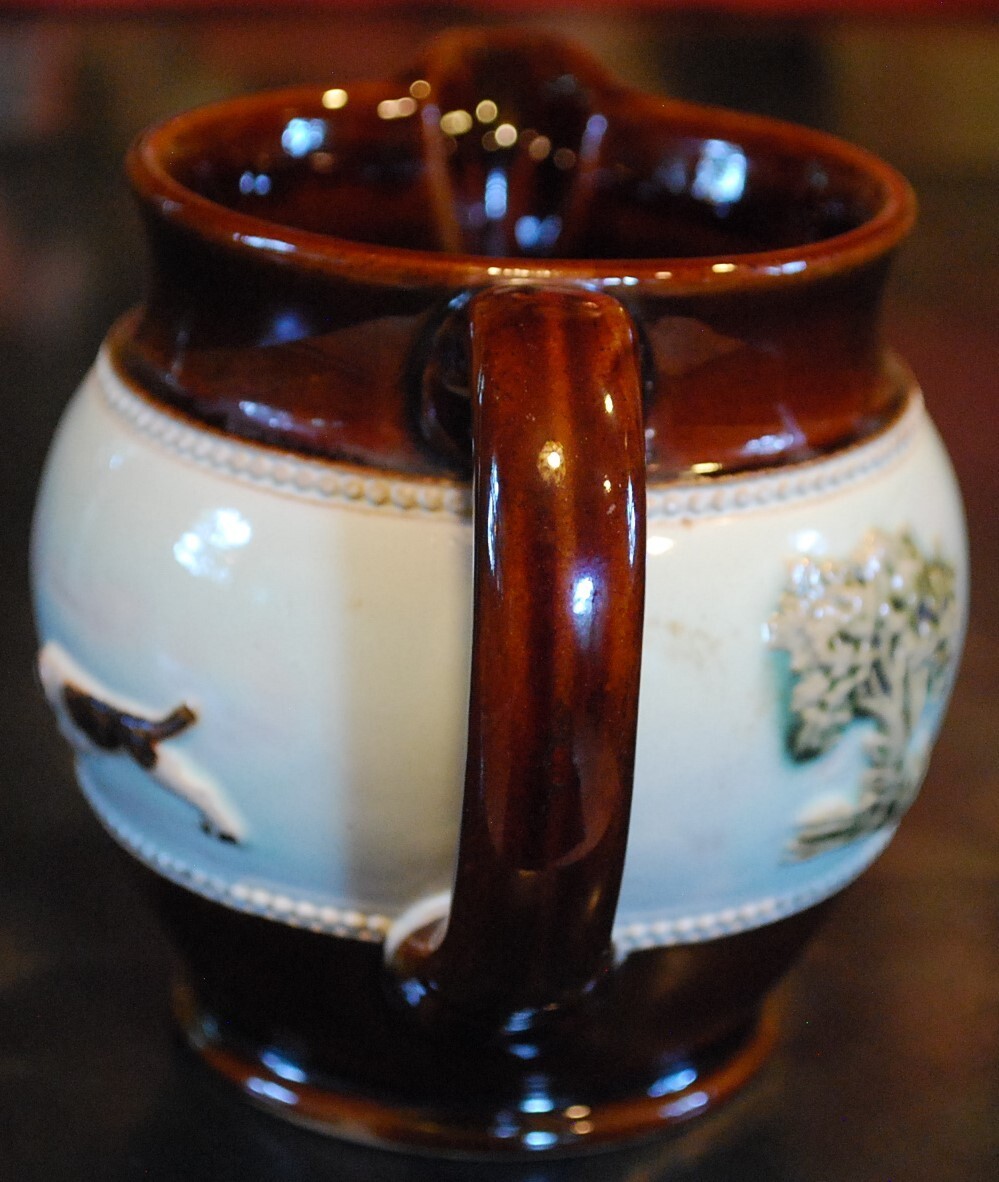 Vtg 1930’S BOURNE DENBY DERBY POTTERY FOX HUNT Creamer/Pitcher England 4″ Glazed