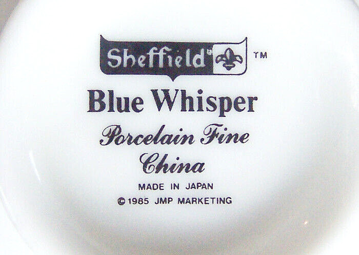 Sheffield “BLUE WHISPER” FOOTED CUP & SAUCER Blue Flowers & Scroll, Japan 1985