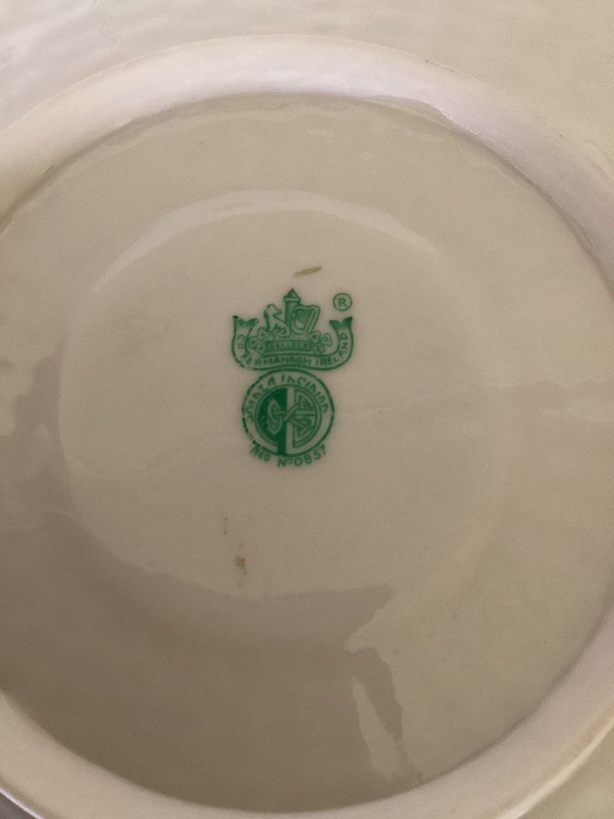 Vintage Belleek Shamrock Basket Weave Handled Cake Serving Platter Plate