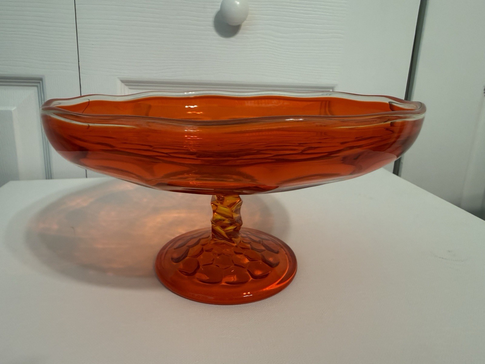 Stunning Viking Compote 9 Inch Honey Comb Pattern Persimmon