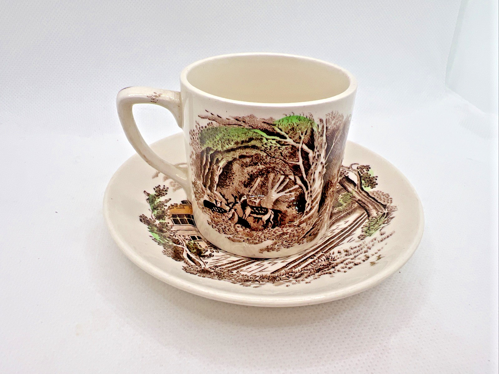 VTG Johnson Bros Windsor Castle Haddon Hall Cup & Saucer Demitasse Transferware