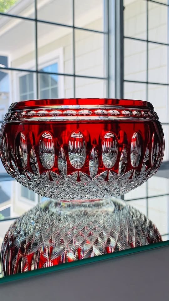 Waterford Clarendon Ruby Red Cut to Clear Crystal Bowl 6″ Signed; MINT