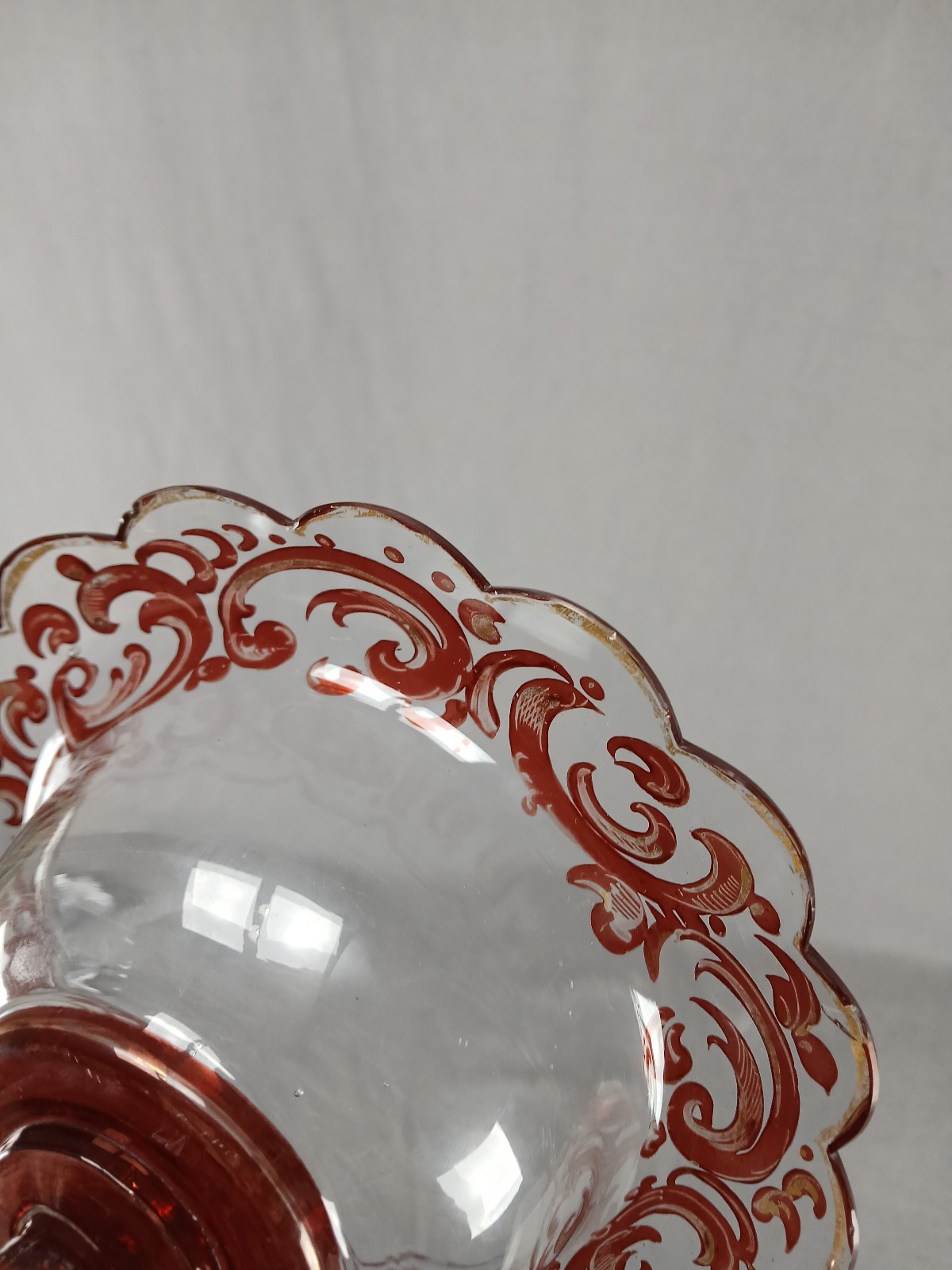 Mid 19th Century Bohemian Ruby Stained & Gold Scrollwork 5 1/8 Inch Compote