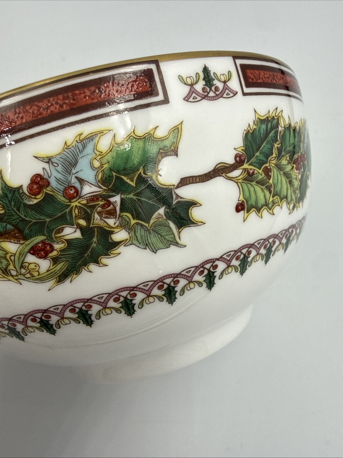 SPODE Christmas Rose Nut Open Sugar Bowl Bone China Holly England 4.25” Y8560-S