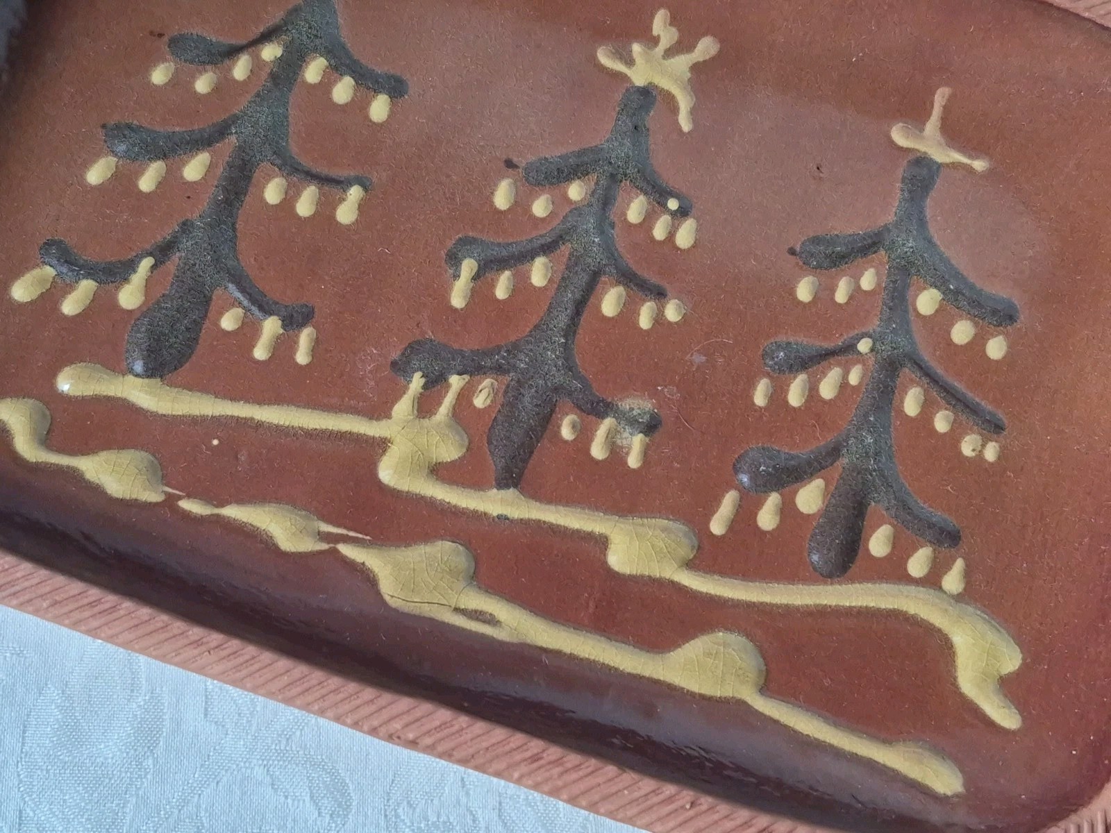 Rare sgd Bullard Pottery MA Red Clay Slipware Pottery Christmas Tree Plate Wow!