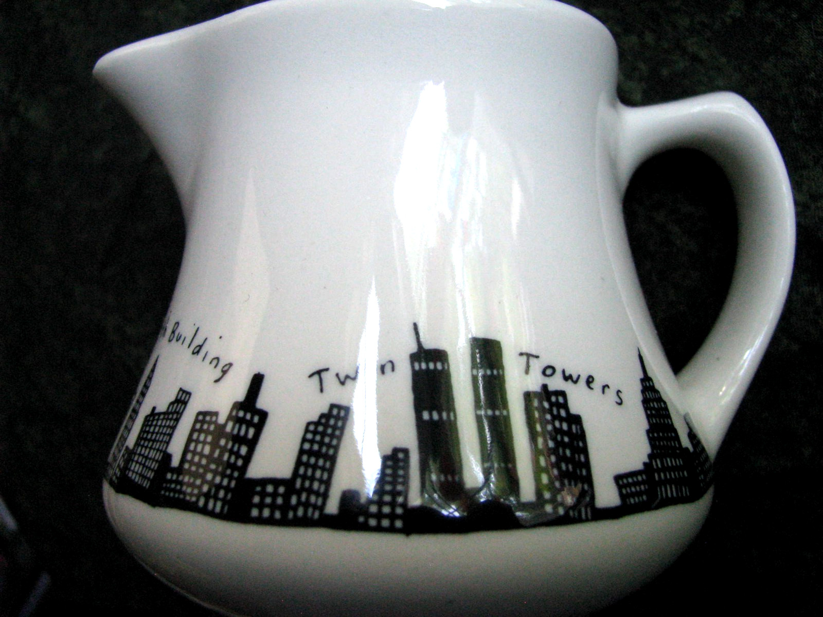 Vintage HOMER LAUGHLIN CREAMER New York skyline illustration Twin Towers & more