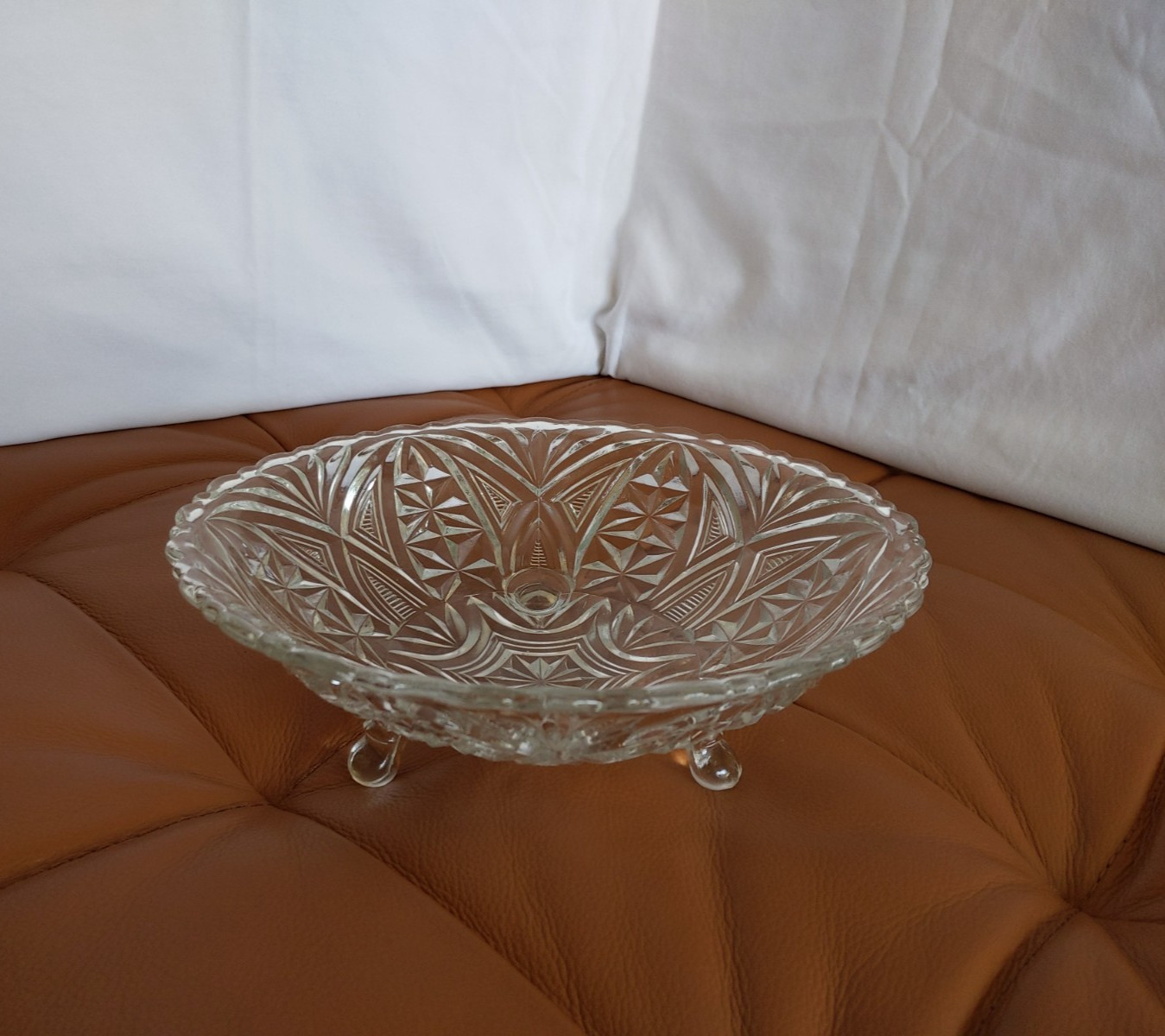 Vintage Anchor Hocking Serving Bowl Clear Pressed Glass 3 Footed 9in Dish 1960