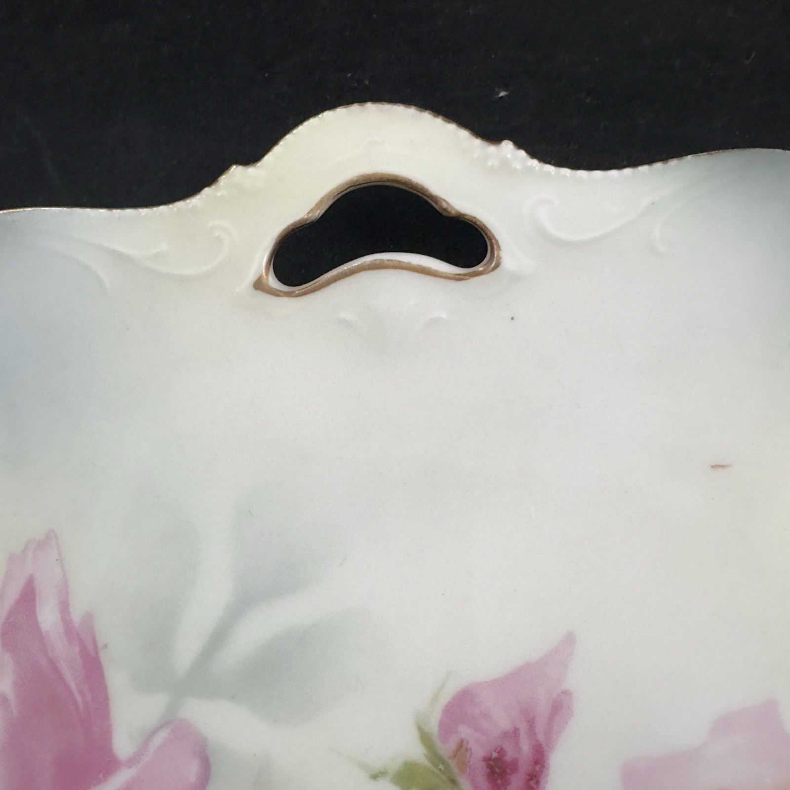 Antique 10.2” RS Prussia Porcelain Handled Plate Hand-painted Floral Scalloped