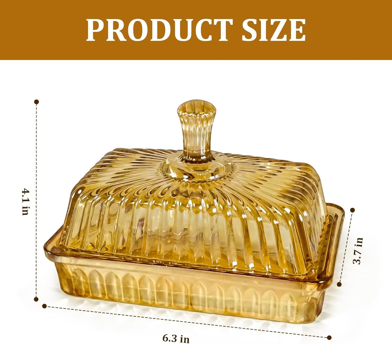 Champagne Color Glass Butter Dish with Lid or Countertop and Refrigerator,Cry…
