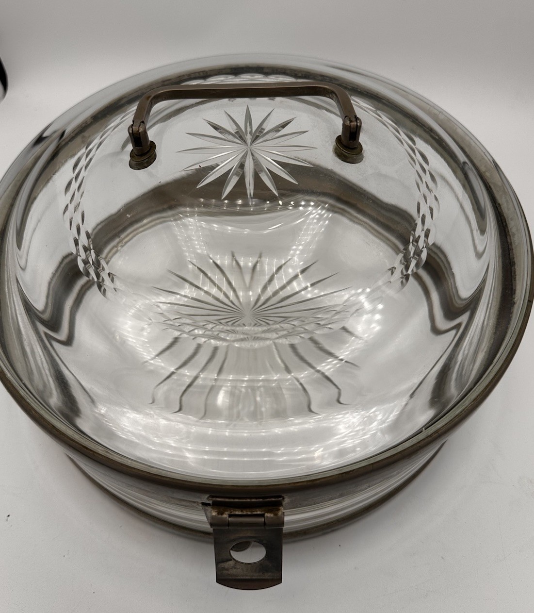 VTG Rare Austrian Covered Glass & Metal 10” Dish Starburst Cut Glass G. ST. MCM