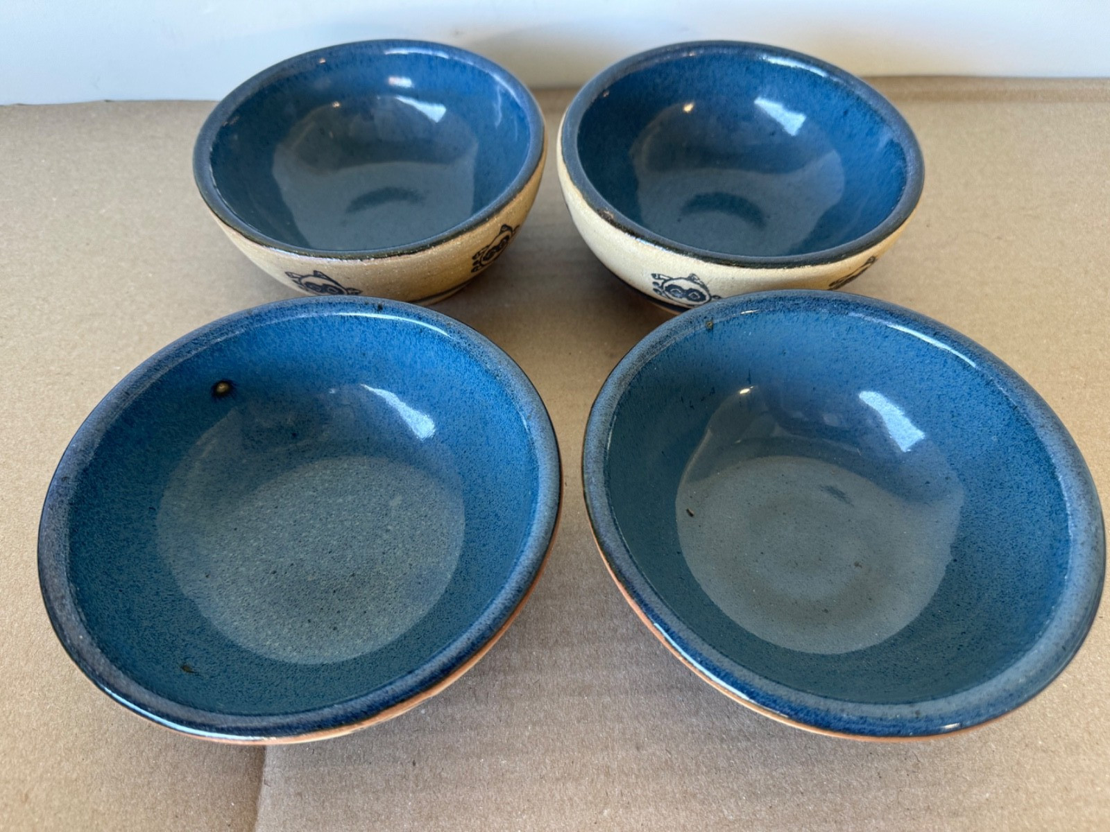 Always Azul Pottery 6″ Soup Bowls x4 Blue Turtle Design Discontinued Colorado