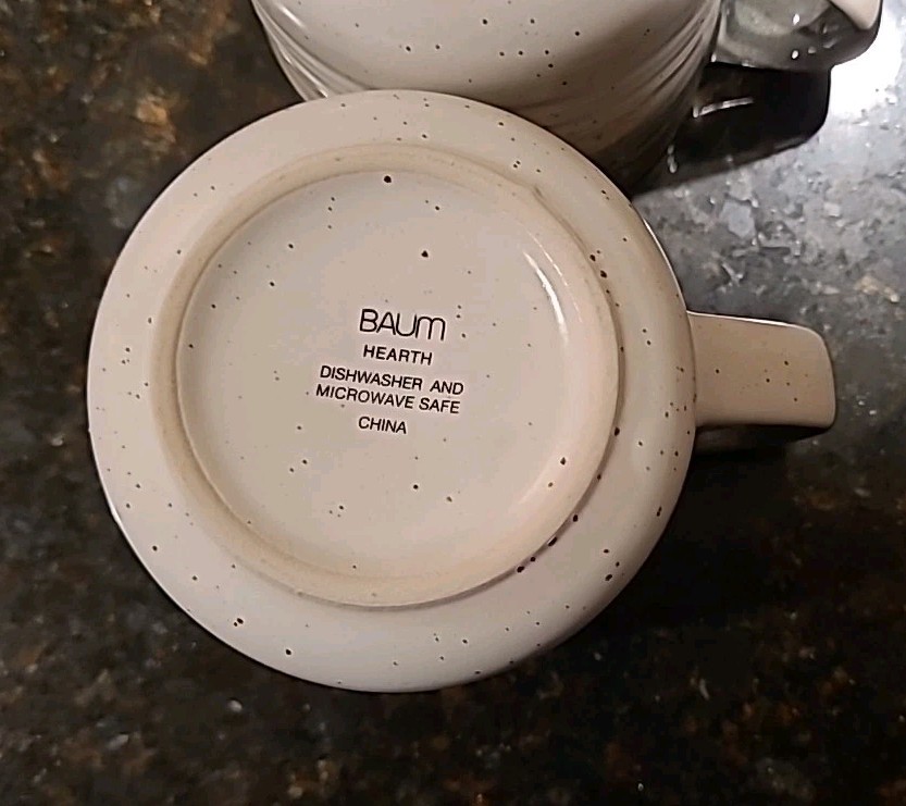 SET (4) Baum HEARTH Drip Glaze Gray Stoneware 15 oz Coffee Mugs