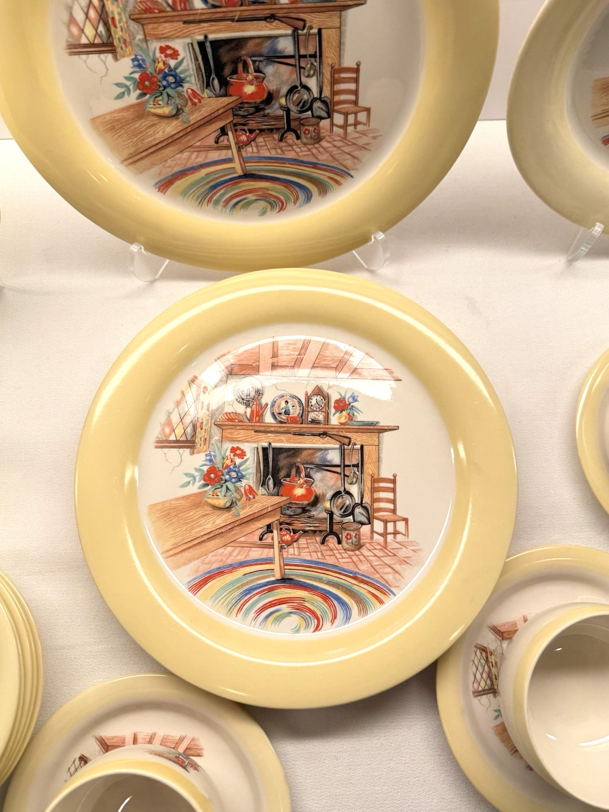 26pc Homer Laughlin Eggshell Colonial Kitchen Hearth Yellow Rim 1941 Swing Set