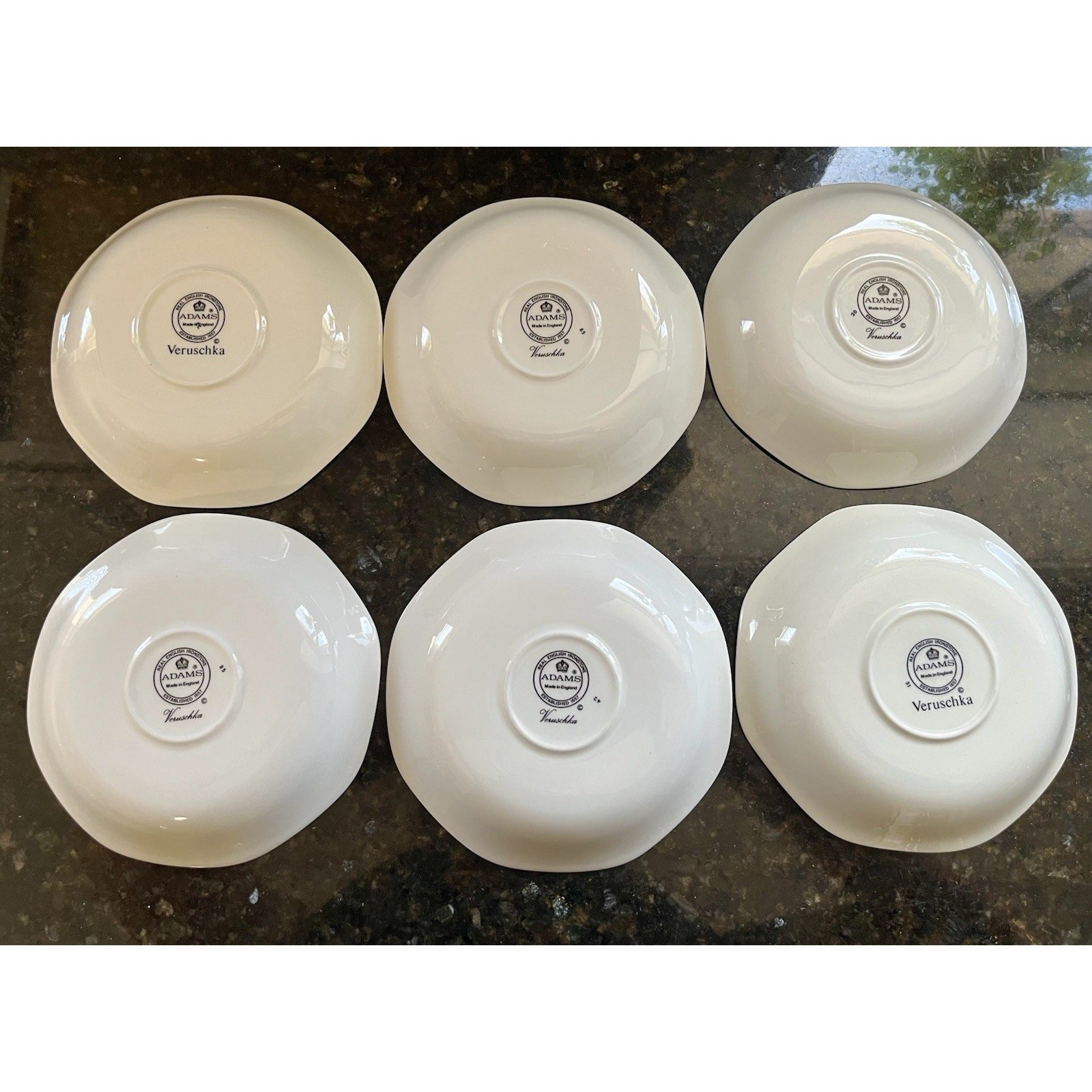 6 Adams Veruschka Saucers Ironstone Micratex England Vintage Blue Red Floral Set