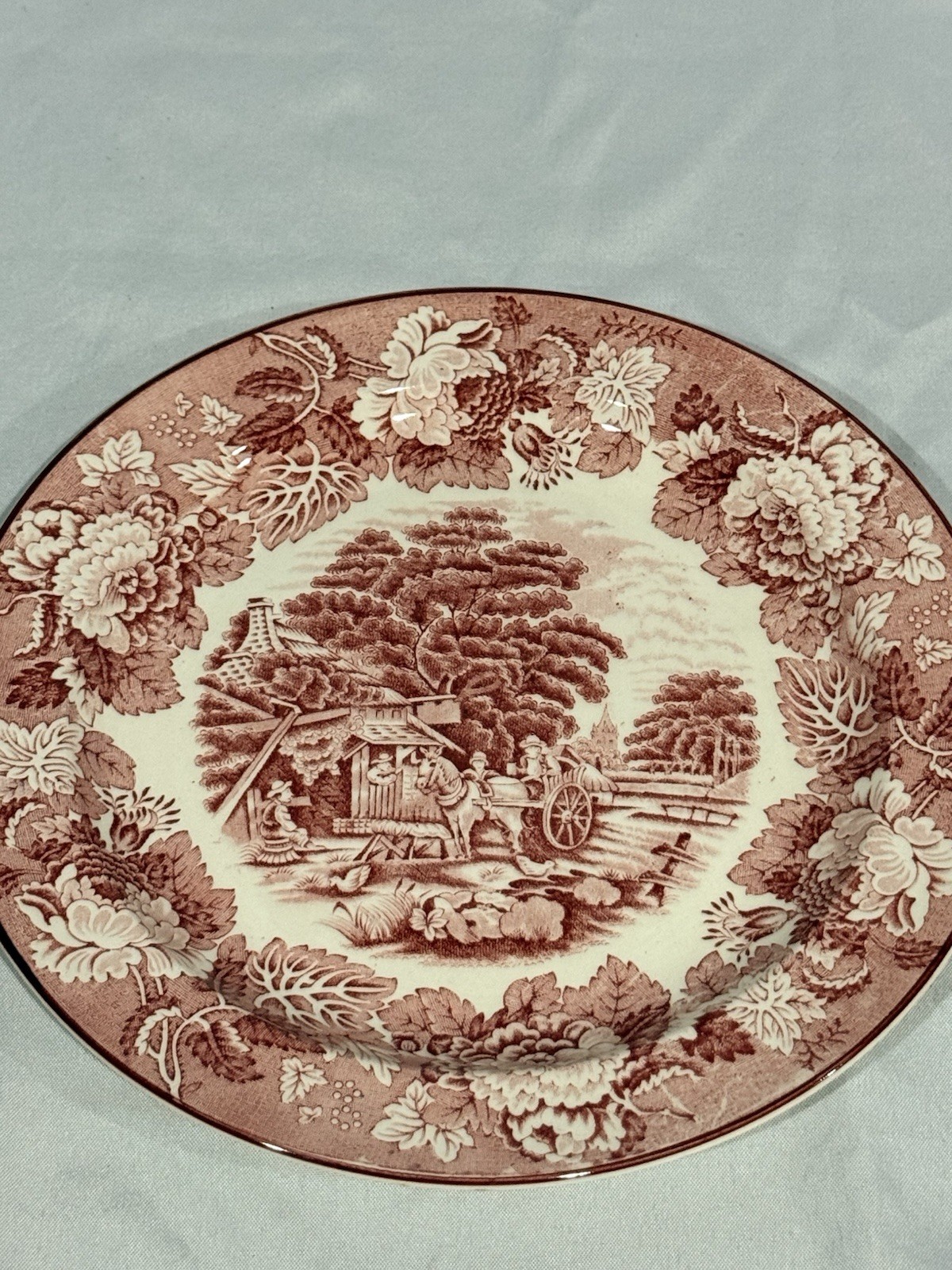 2 Vintage Woods & Sons English Scenery Red Transferware Oval Serving Plates