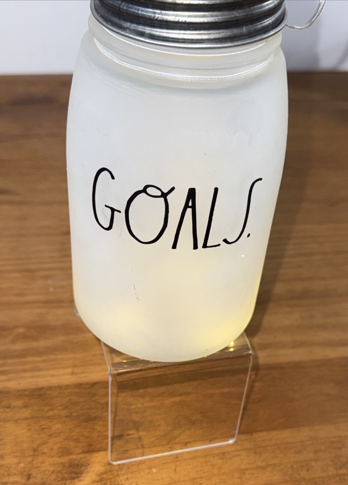 Rae Dunn “GOALS” Frosted Lighted Mason Jar Accent Lamp Home Decor EUC