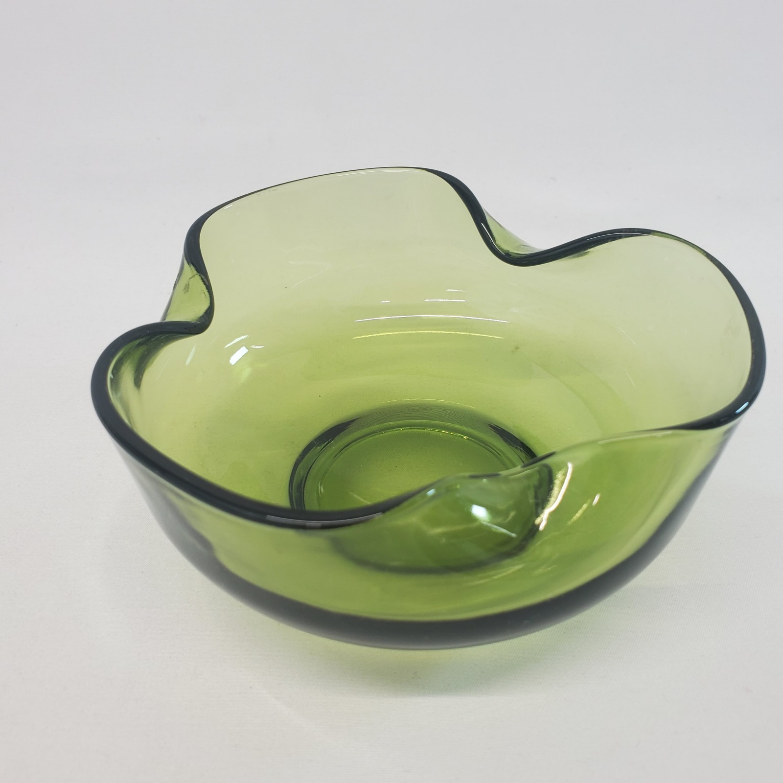 VTG Anchor Hocking Avocado Green Glass Dip Bowl Replacement Pinched Sides
