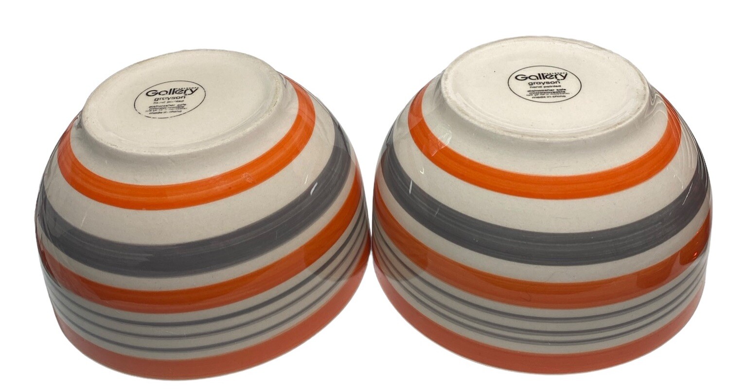 Set Of 2 Tabletops Gallery “GRAYSON” Hand Painted Orange 5 5/8″ Soup Cereal Bowl