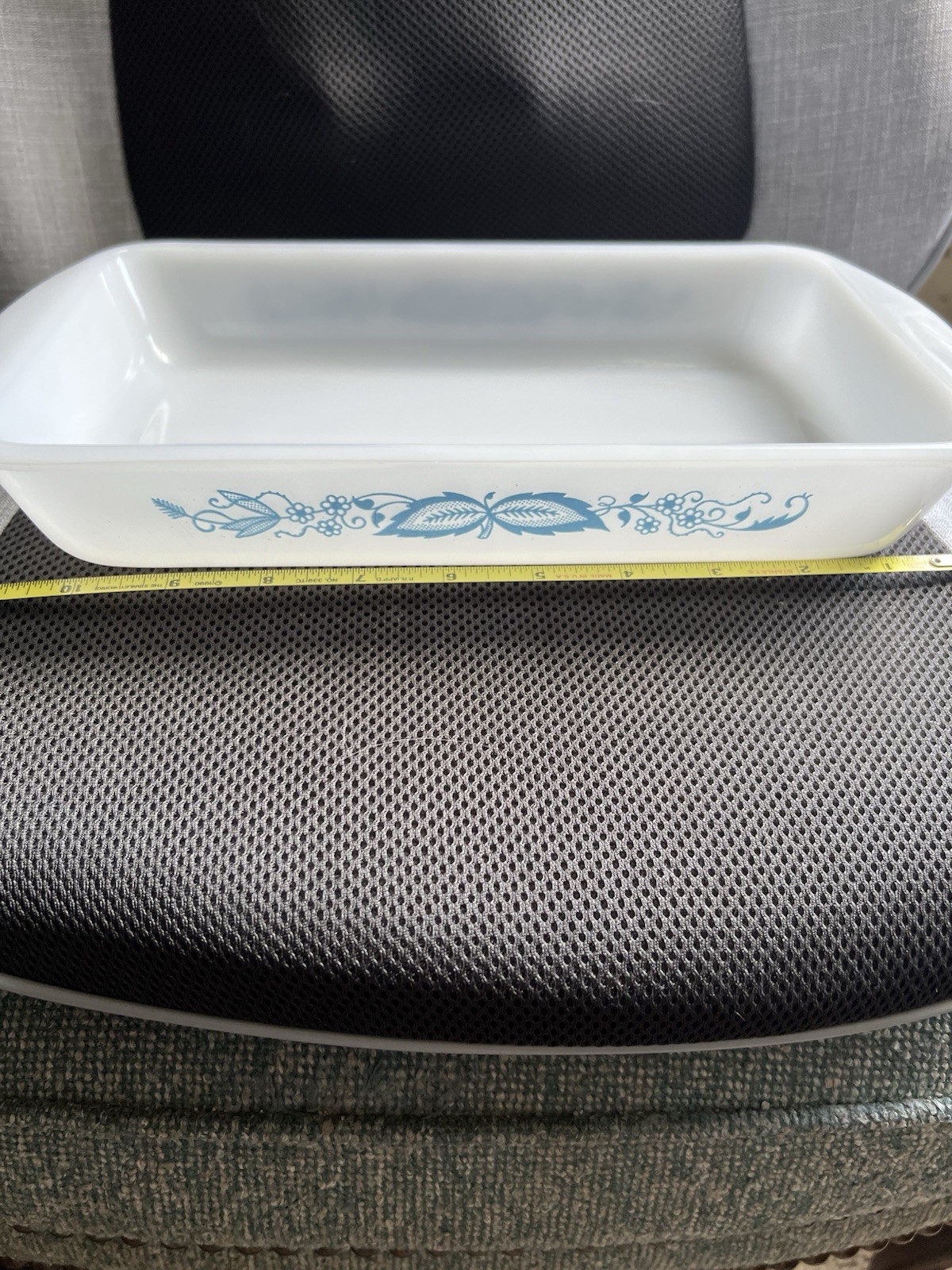 1970’s Glasbake White Milk Glass Rectangular Casserole Dish Blue Floral 1.5 Qt
