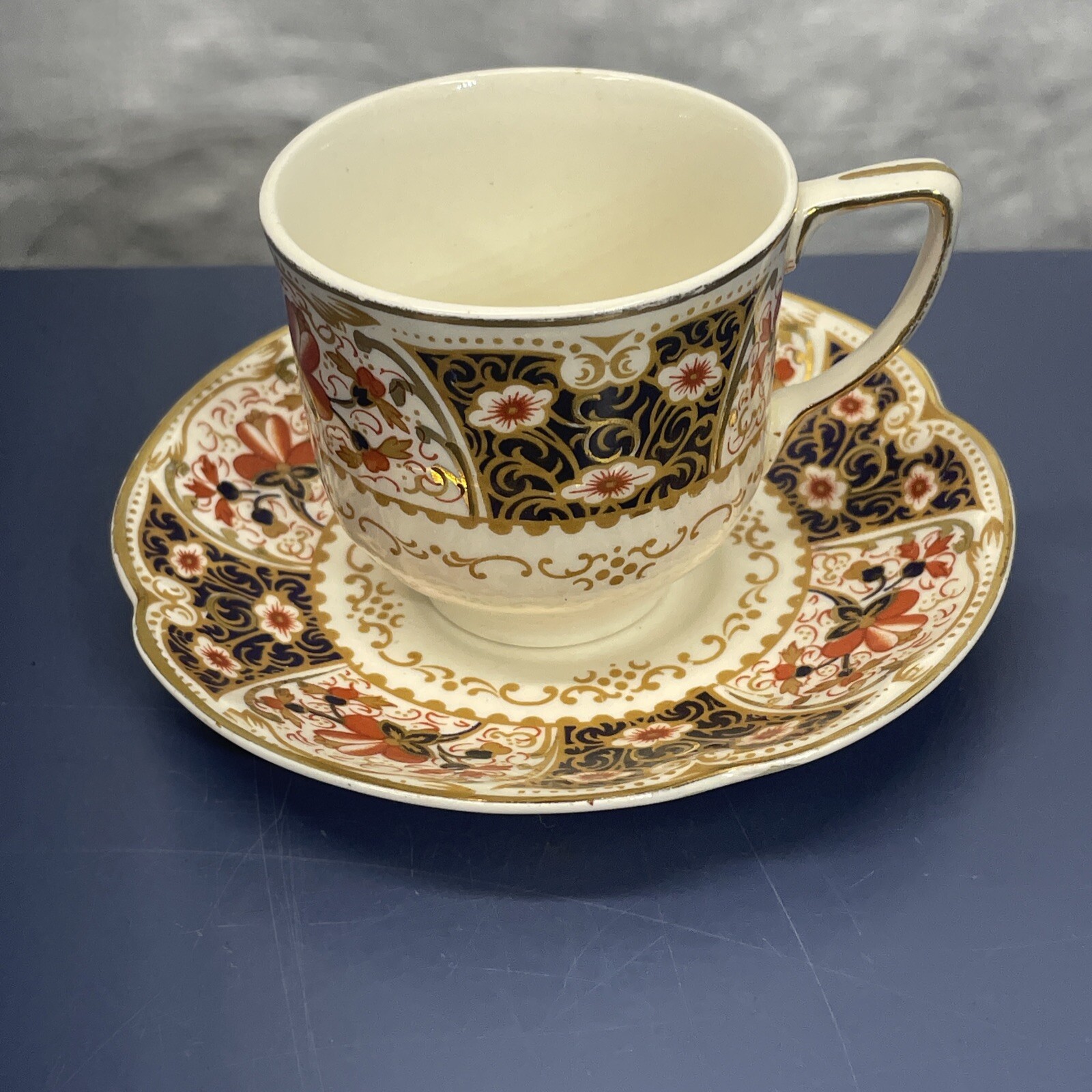 Rare Rutland Johnson Bros Demitasse Cup & Saucer Cobalt Blue Rust / Gold Floral