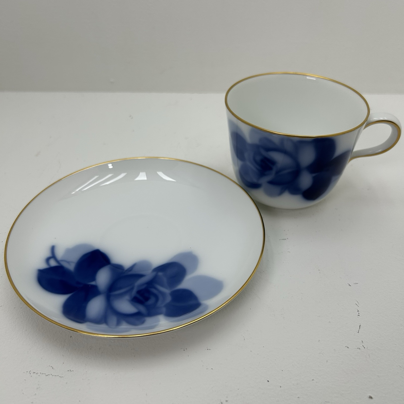 Vintage Okura Art Japan Blue Rose Tea Cup With Saucer China