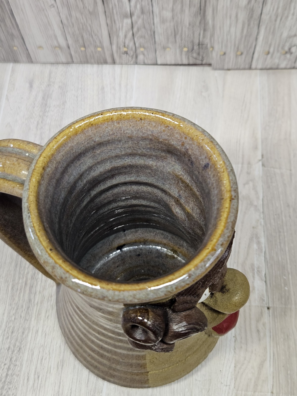 Vtg Mark Hines Studio Pottery Funny Face Mug OOAK Mid 1980s Signed K Ugly Face