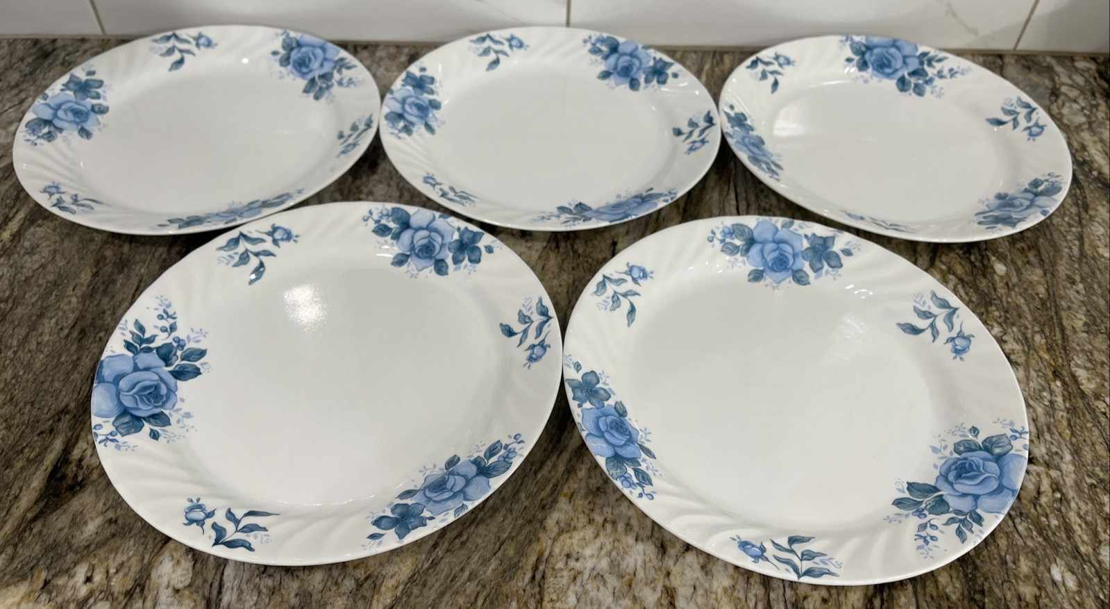 Vintage 5 Corelle Corning Blue Velvet Rose Vitrelle Dinner Plates 10 1/4″ 🇺🇸