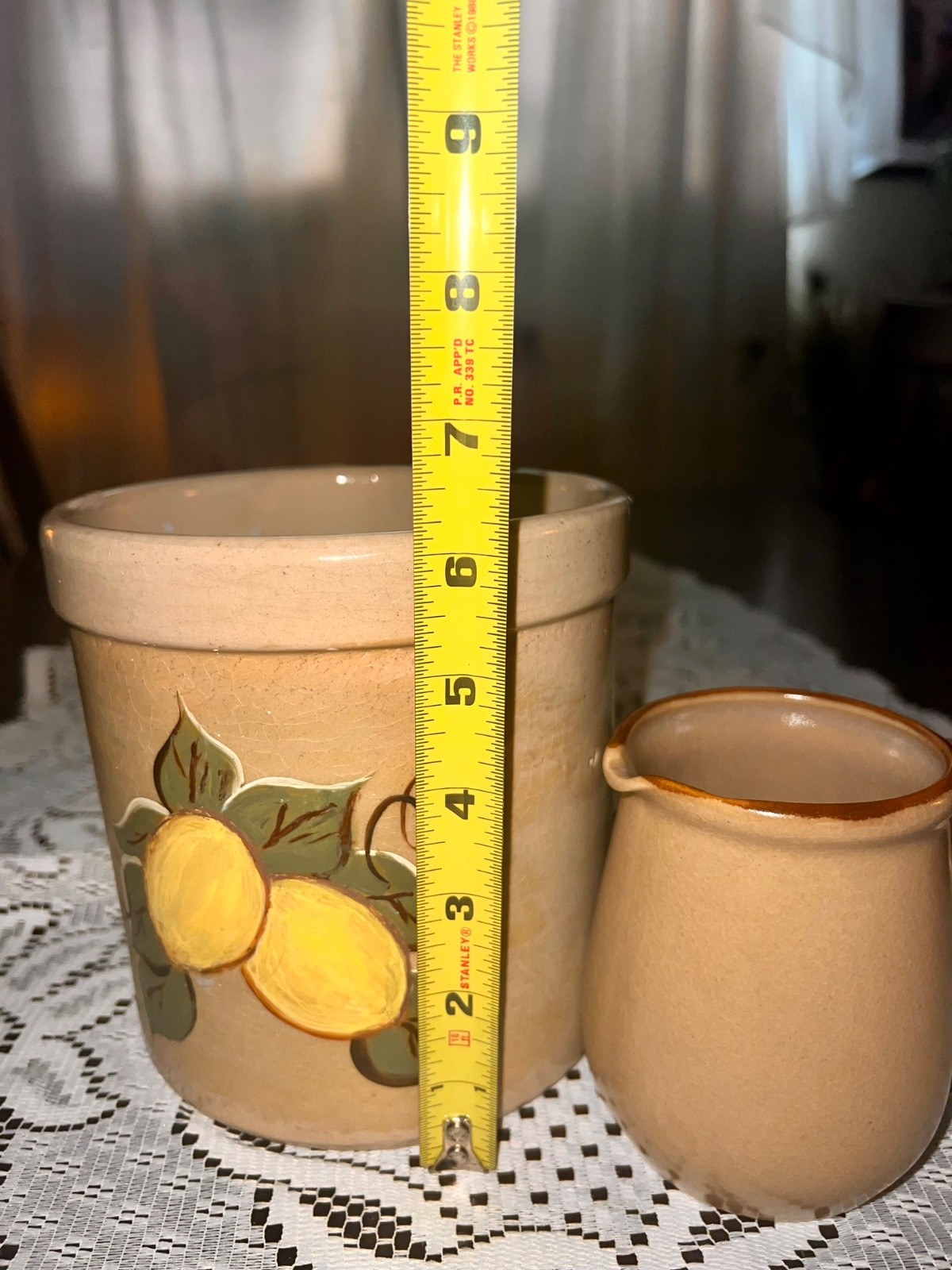 Vintage Hearthside Japan Creamer & Rustic Signed Lemon Pottery Crock Set