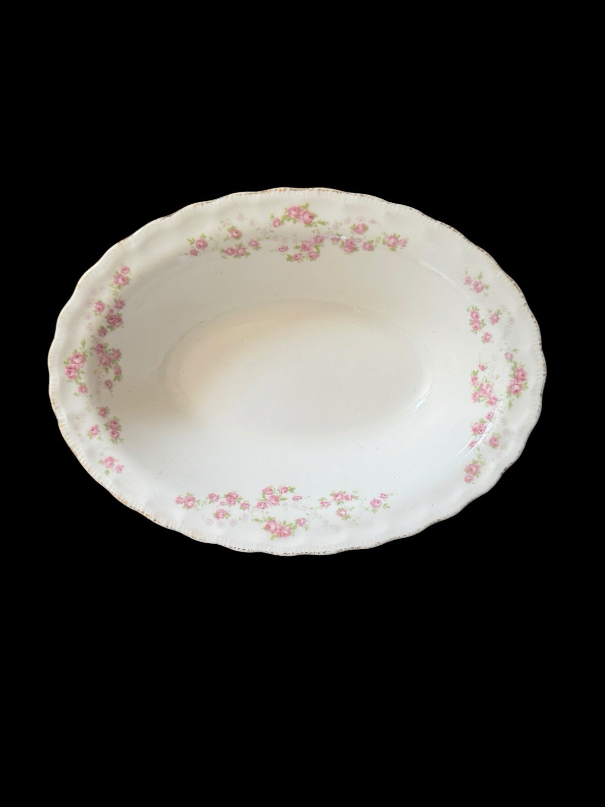 VTG Pope Gosser China FLORENCE Oval Vegetable Serving Bowl Pink Rose Garland USA