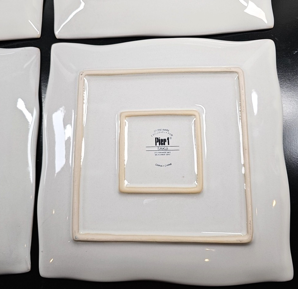 (4) Pier 1 Sakui Dinner Plates Set Square Emboss Elegant Dining Serving Dish Lot