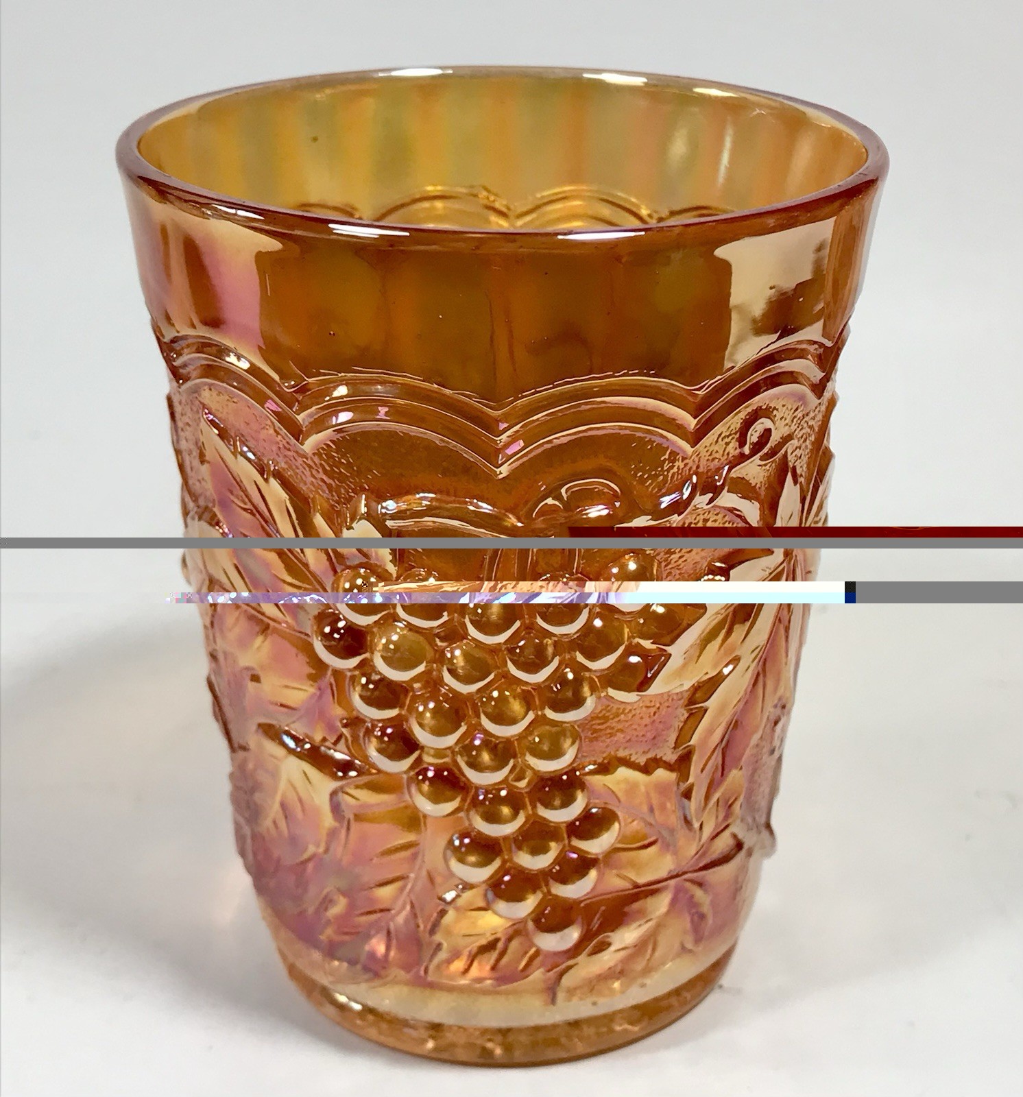 Imperial Carnival Glass Grape Pitcher And 4 Tumblers Set Marigold Orange Vintage
