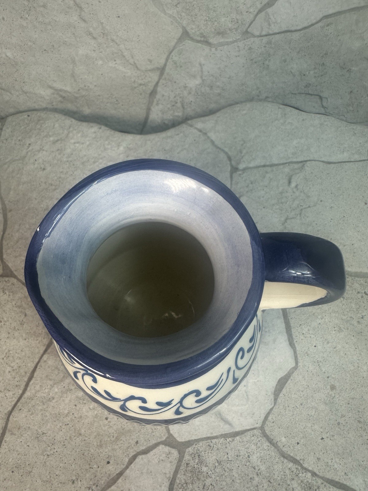 Vintage Blue and White Ceramic Decorative vase with Handle, signed Pedraza Spain