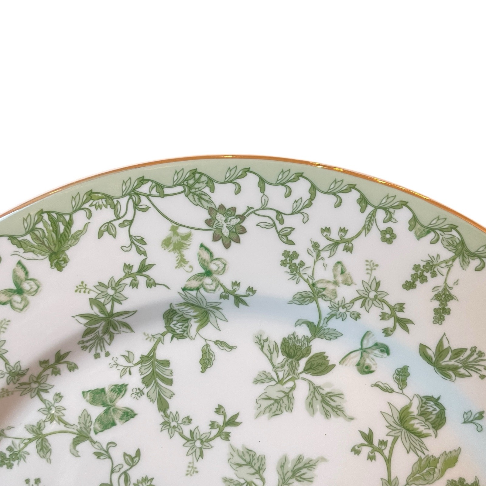 Grace Teaware Porcelain Dinner Plates 10.5″ Green & White Floral Set of 4 New