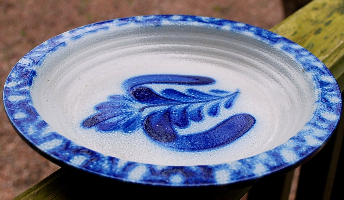 Vtg Studio Handcrafted FOLK ART Pottery Dish/Plate BLUE SALT GLAZE Signed Dated