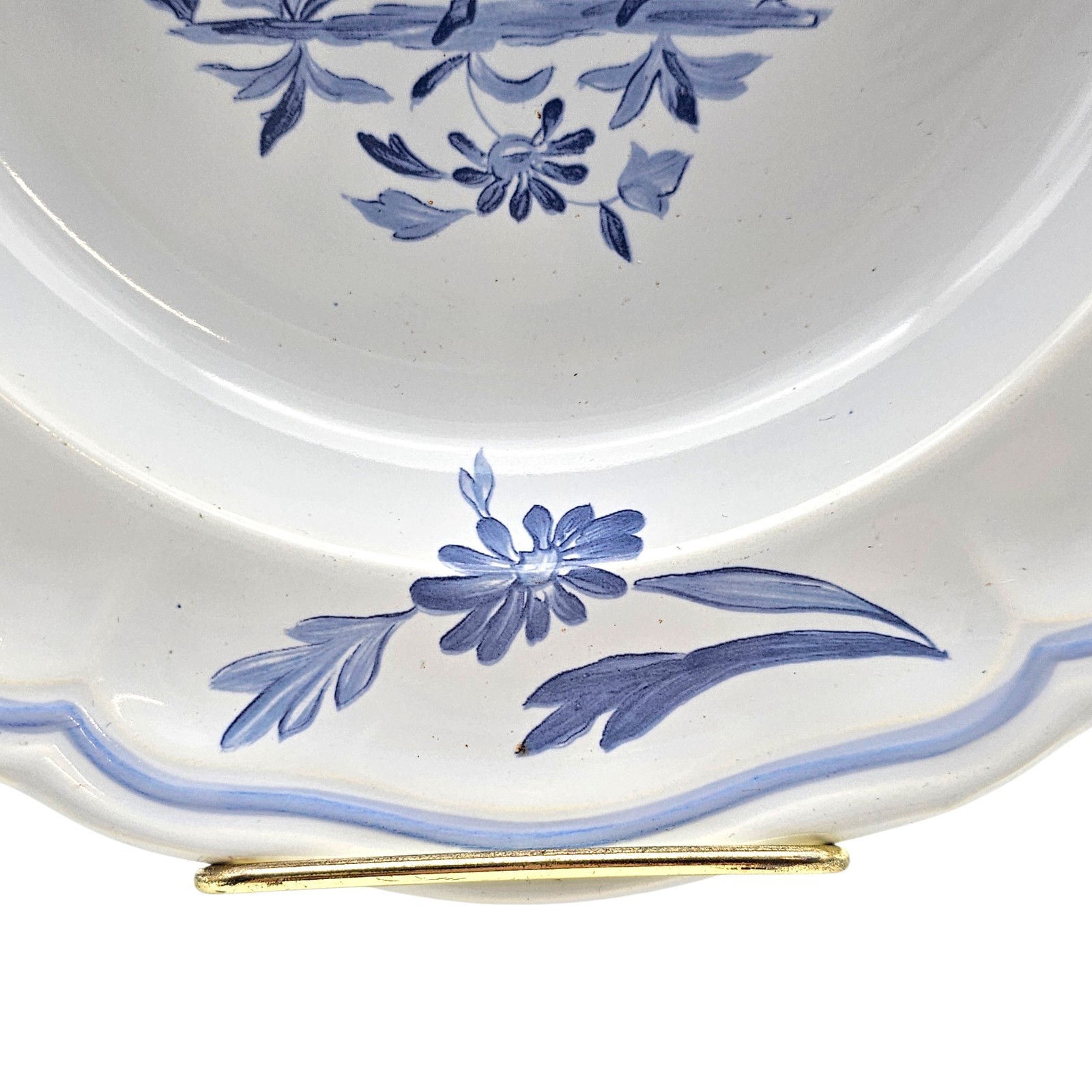 VTG Longchamp France Moustiers Blue Rim Soup Round Bowl Porcelain Floral 9″