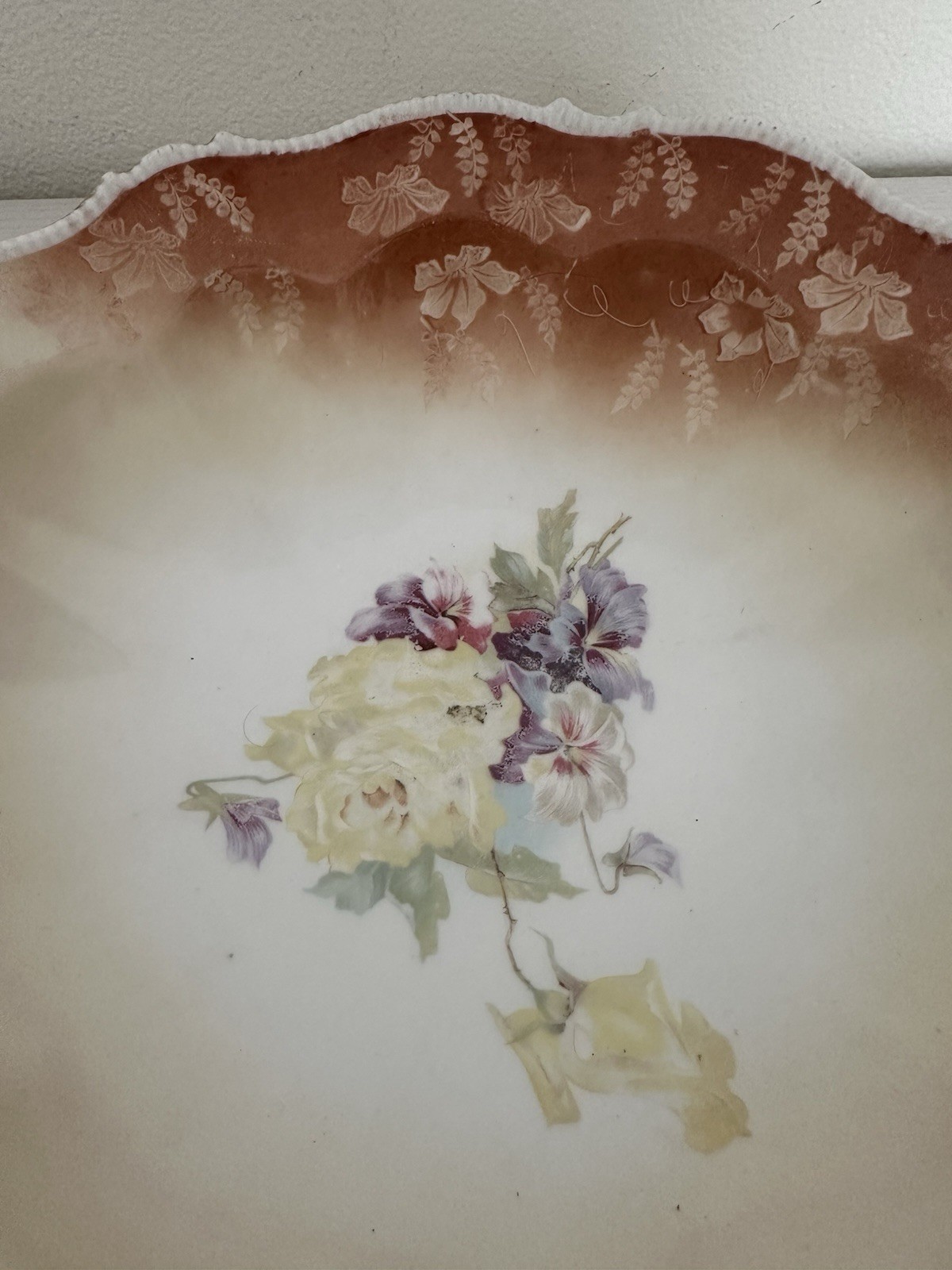 Antique RS Prussia Bowl Red Mark Germany Porcelain Floral Scalloped Gold Trim