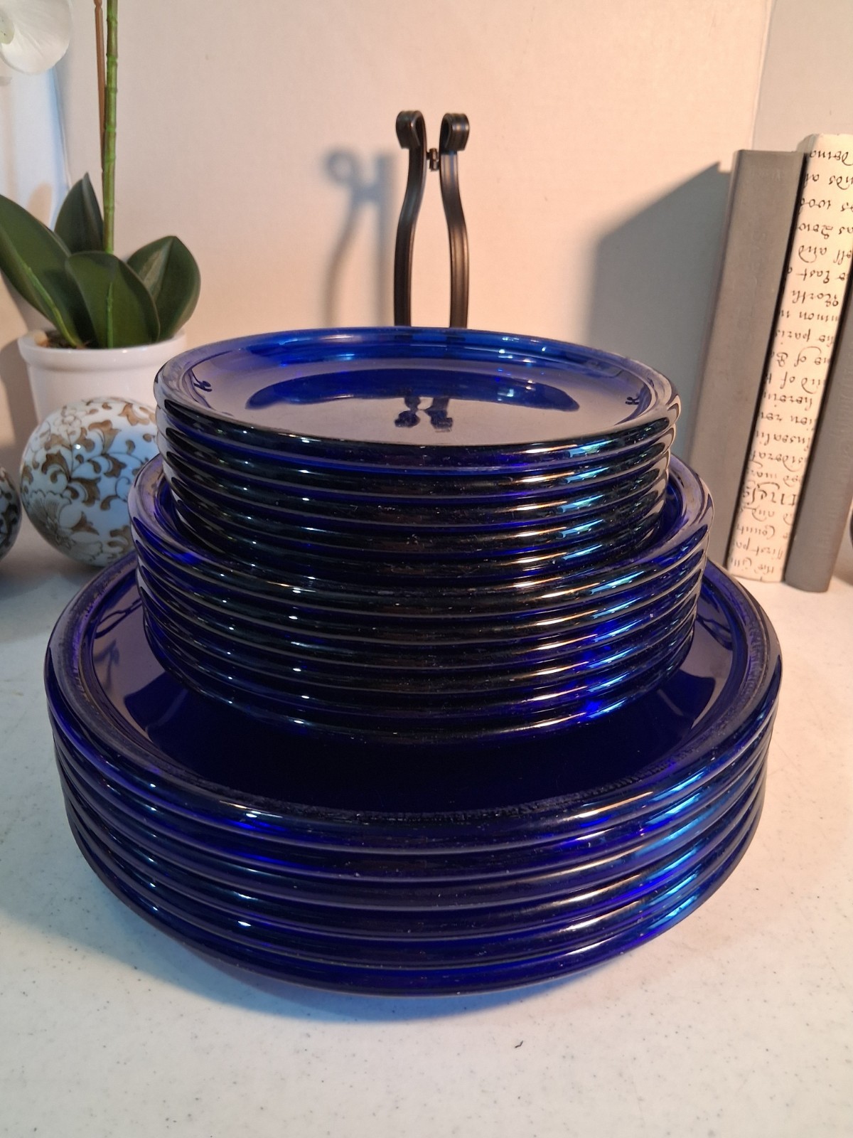Vintage Arcoroc France Cocoon Cobalt Blue Glass Dinner Plates Set of 6 MCM