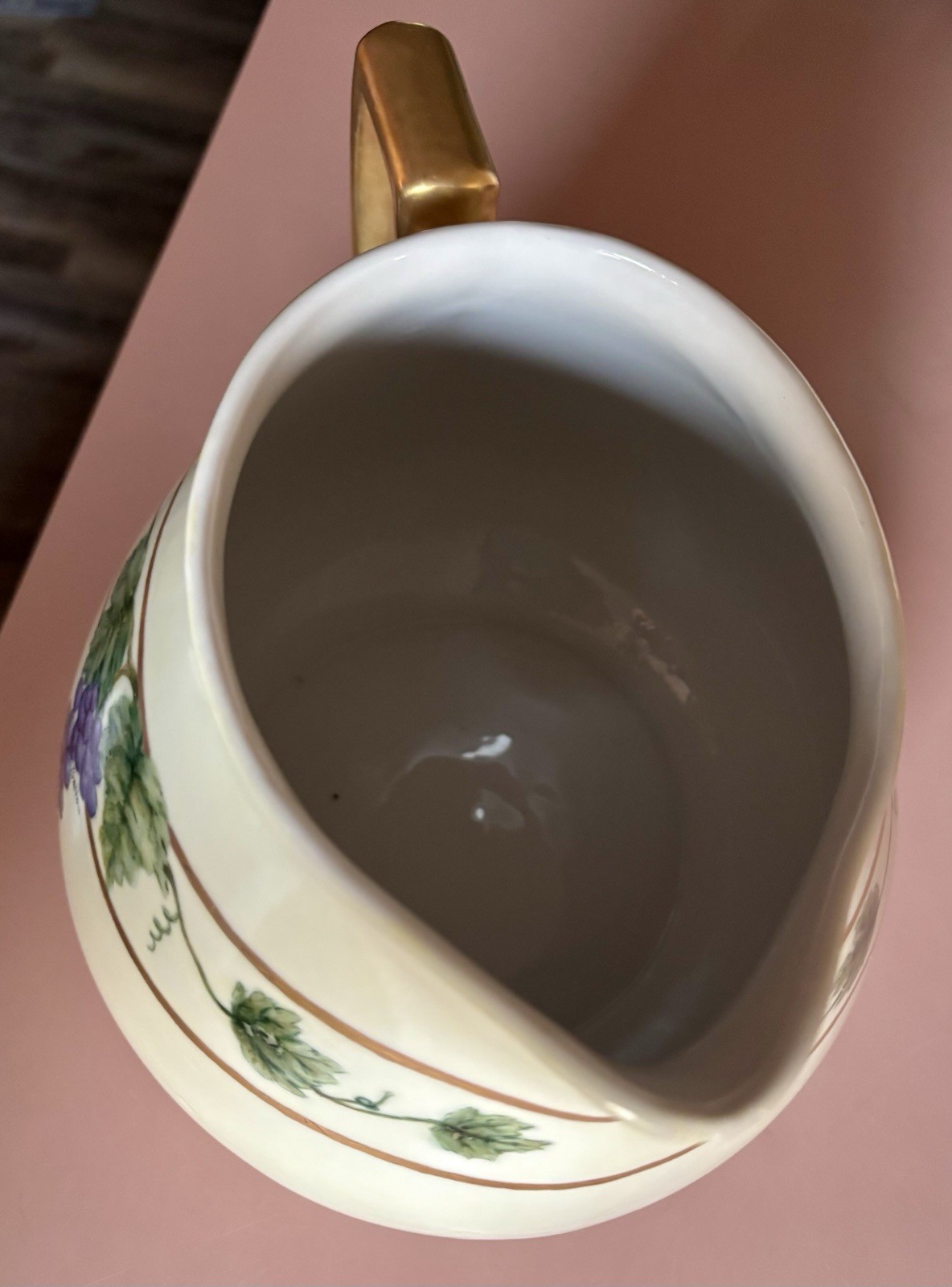 Limoges Cider Pitcher, W G & Co 1900-1915,Signed-Ballou Grapes,vines,leaves,