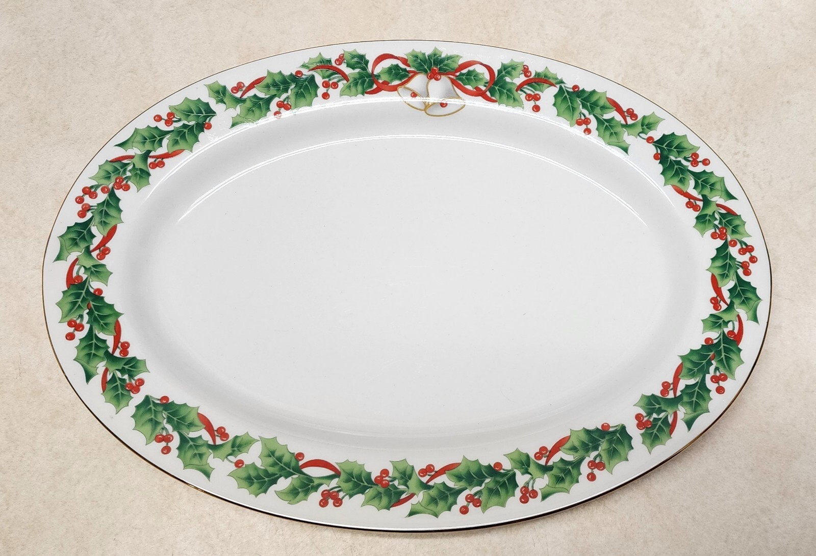 Sango Noel Oval Serving Platter 14 1/8″ x 10 1/8″ Inches #8401 Christmas Holly