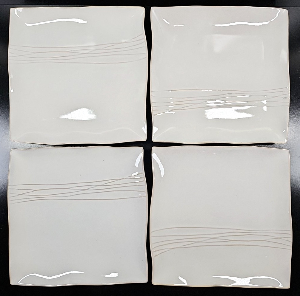 (4) Pier 1 Sakui Dinner Plates Set Square Emboss Elegant Dining Serving Dish Lot