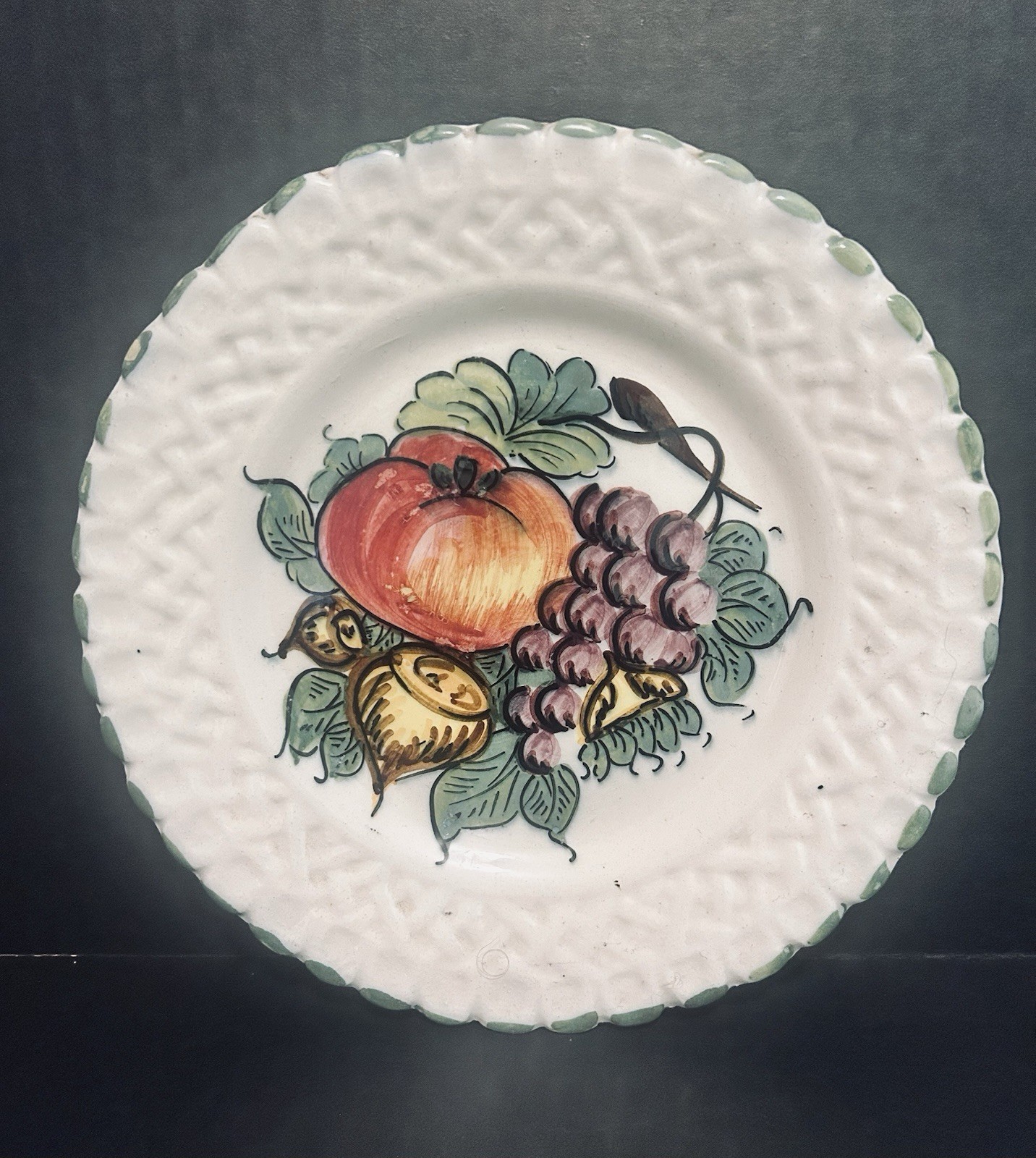 Decorative Fruit Plates With Basket Weave Border, Set Of 2, Made In Italy