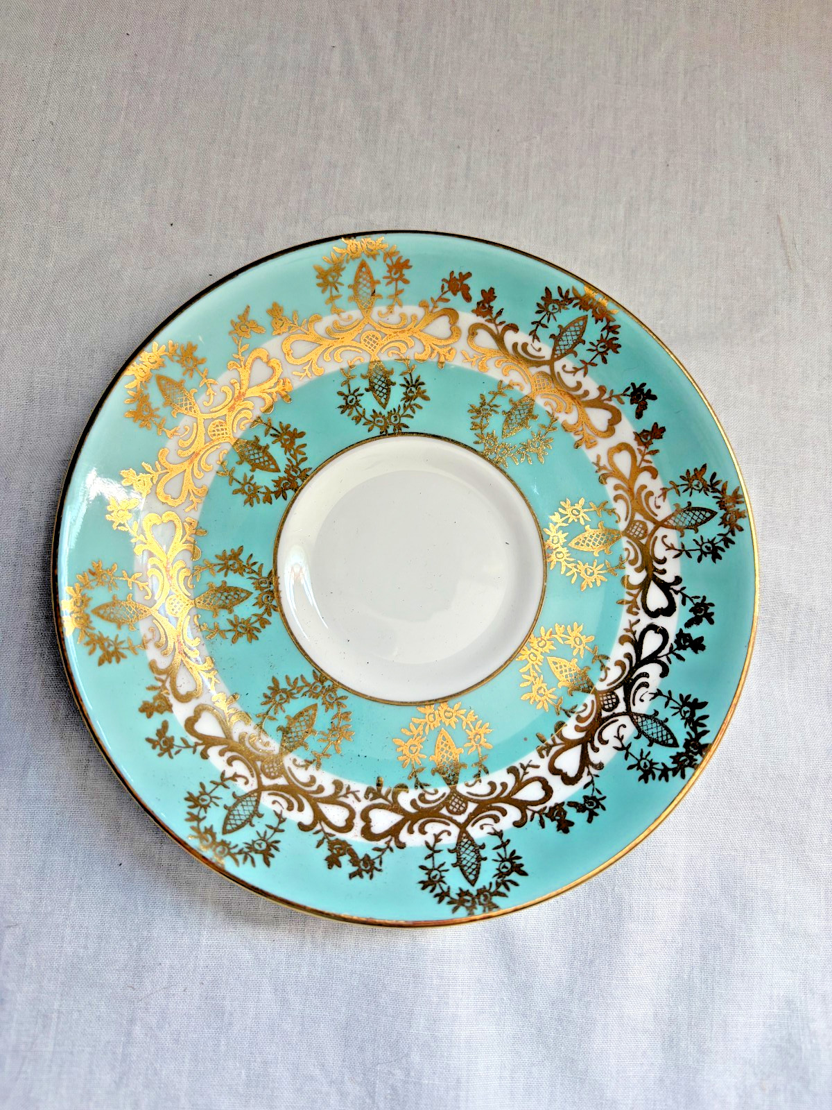Vintage Royal Grafton Turquoise Gold Fine Bone China Teacup & Saucer England