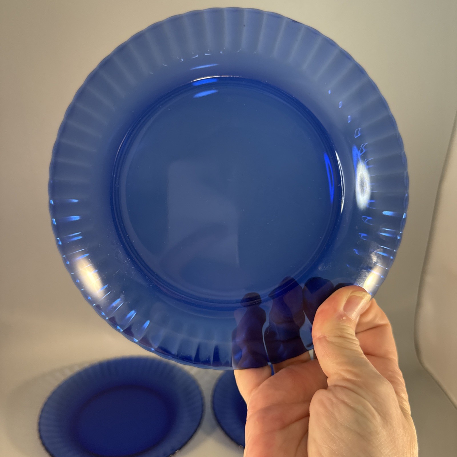Set Of 6 Colorex Cobalt Blue Glass 7.25 Inch Salad Dessert Plate Made In Brazil