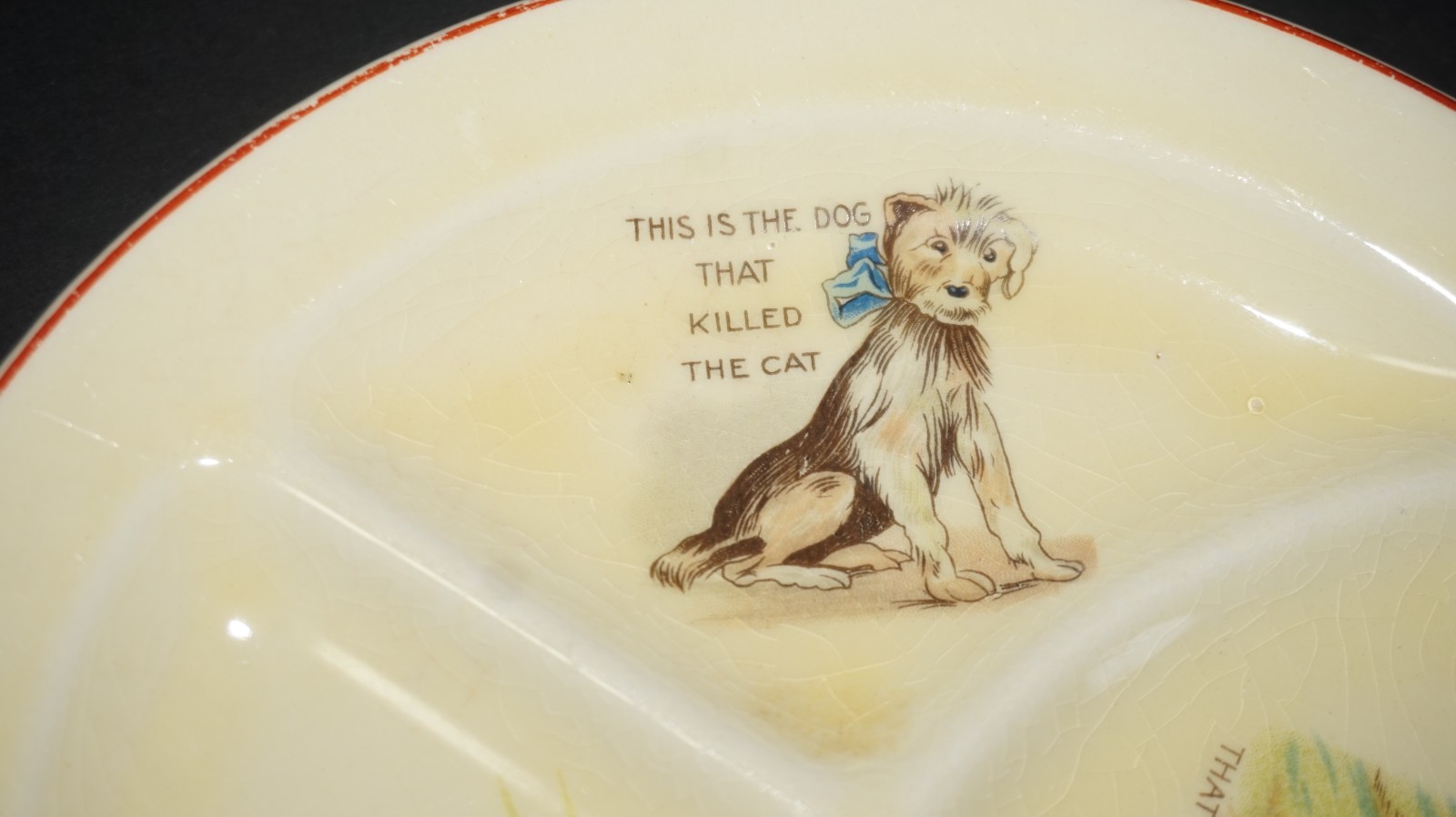 Vintage Roma Nursery Rhyme Divided Childs Plate Dog Cat Killed Rat Cock Crowed