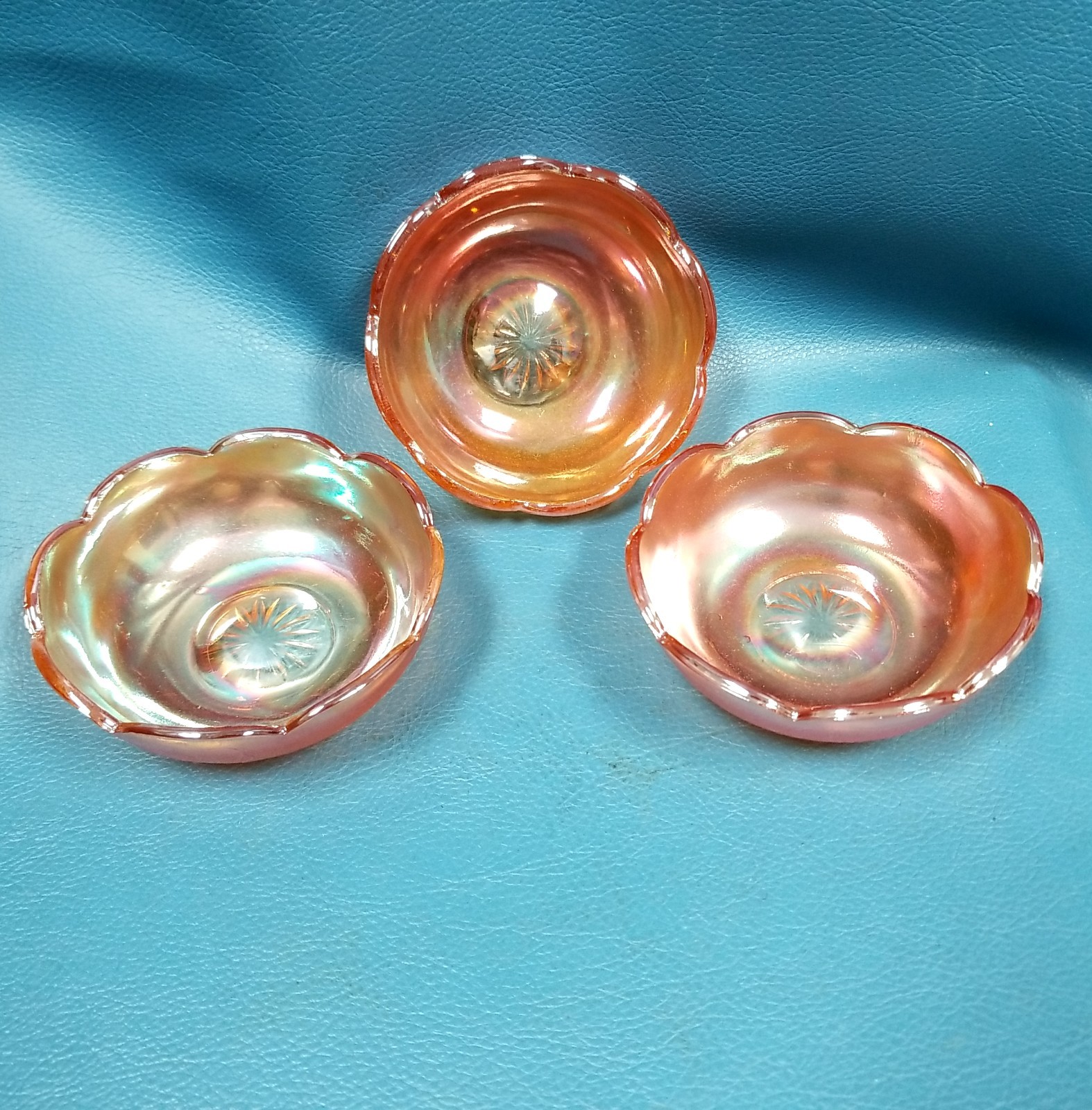 3 Small Replacement Jeannette Glass Co Carnival Glass Bowls Marigold Iridescent